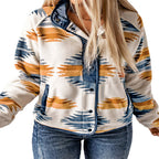 Winter Women's Printed Cardigan Jacket Fashion Color Contrast Fleece Coat