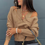 Women's Off-Shoulder Lace Trim Top, Slim Fit Long Sleeve Sexy Y2K Blouse