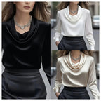 Elegant Satin Blouse - Women's Versatile Long Sleeve Shirt For All Seasons, Chic Solid Color Top