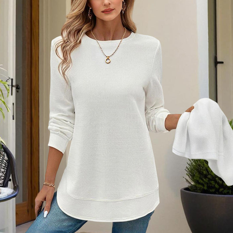 Women's Elegant Solid Color Long Sleeve Crewneck Sweatshirt, Casual Basic Pullover Top For Spring And Fall