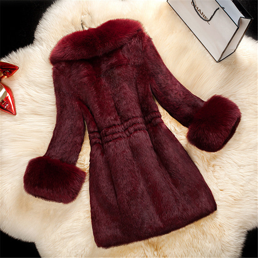 High-end Female Rabbit Fur Coat In The Long Section Of The Oversized Fox Fur Collar Coat New Fur