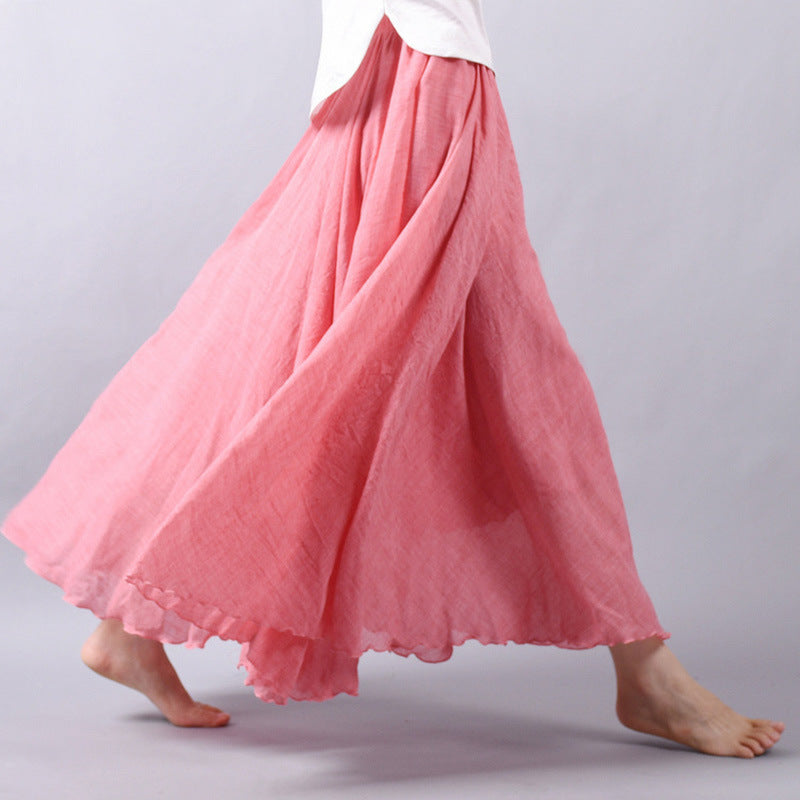 Mori Girl Art Plus Size Cotton And Linen Skirt Elastic Waist Linen A-line Skirt