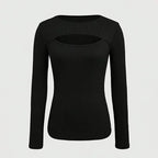 Women's Cut Out Ribbed Tee, Long Sleeve Fitted Sexy Casual Top