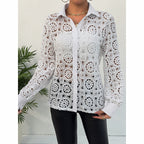 Women's Lace Floral Boho Blouse - Long Sleeve Button Down Shirt For Spring & Fall