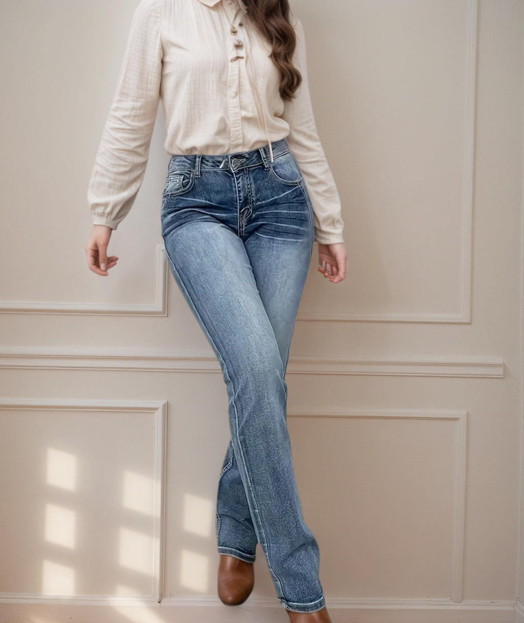 Women's Straight Leg Jeans Are Comfortable And Not Tight, Perfectly Fitting The Body, High-quality Classic Denim Blue, Versatile And Fashionable