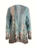 Spring And Autumn New Women's Top Printed Cardigan Casual Long Sleeve Light Jacket Green