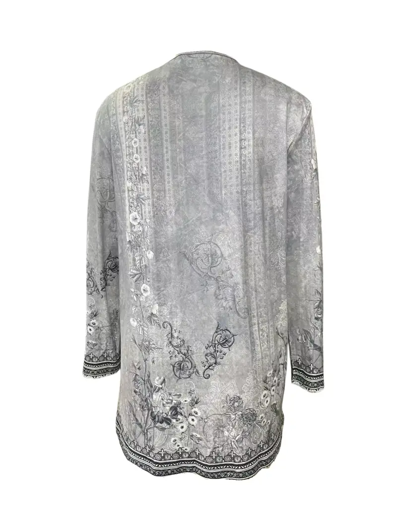 Spring And Autumn New Women's Top Printed Cardigan Casual Long Sleeve Light Jacket Gray