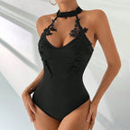 Women's Sexy Halter Neck Sleeveless Lace Jacquard Bodysuit Slim Y2K Body Suits Going Out Tops