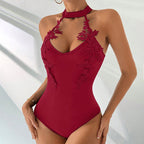 Women's Sexy Halter Neck Sleeveless Lace Jacquard Bodysuit Slim Y2K Body Suits Going Out Tops