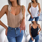 Women's Sleeveless Knitted Camisole With Metal Buckle Straps Crew Neck Tank Top
