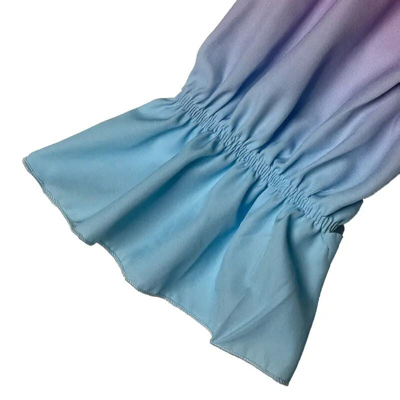 Women's Sexy Off Shoulder Ruffle Trendy Summer Fashion Color Gradient Long Sleeve Blouse