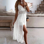 Women's Summer Elegant Lace Jumpsuit - V-Neck Sleeveless Romper With Intricate Detailing