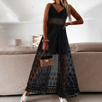 Women's Summer Elegant Lace Jumpsuit - V-Neck Sleeveless Romper With Intricate Detailing