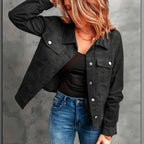 Women's Corduroy Long Sleeve Jacket - Casual Button-Up Coat With Flap Pockets, Fall & Spring Fashion Outerwear