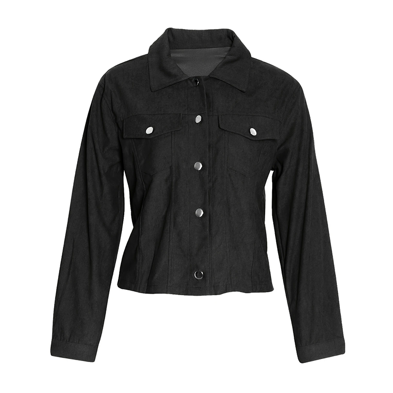 Women's Corduroy Long Sleeve Jacket - Casual Button-Up Coat With Flap Pockets, Fall & Spring Fashion Outerwear