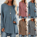 Round neck loose long sleeve pullover T-shirt