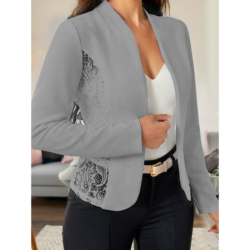 Women's Casual Lace Contrast Open Front Cardigan Jacket Long Sleeve Work Office Suit