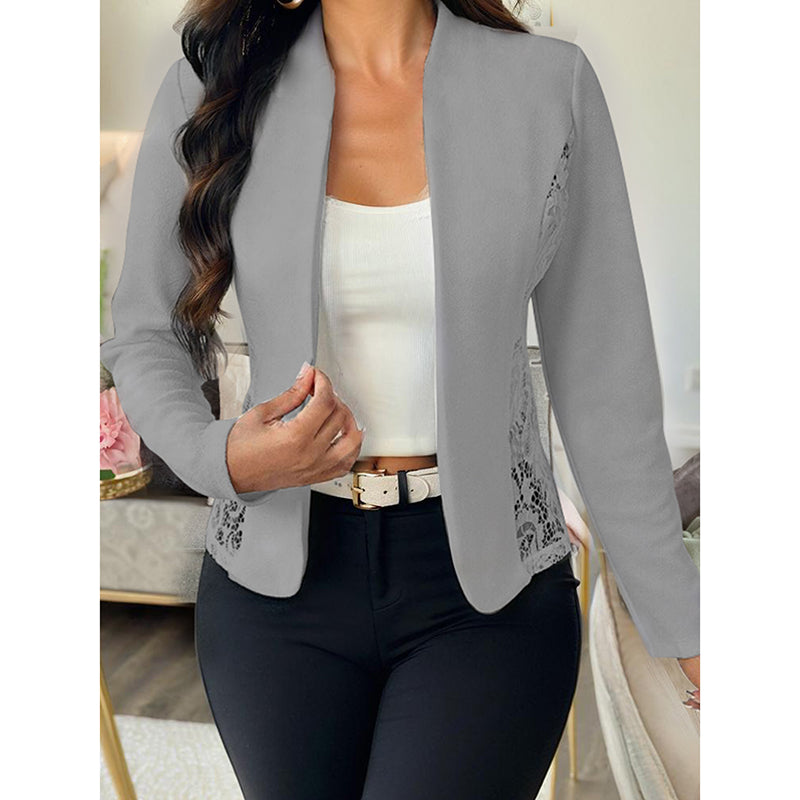 Women's Casual Lace Contrast Open Front Cardigan Jacket Long Sleeve Work Office Suit