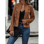 Women's Faux Suede Blazer - Long Sleeve Notch Lapel Open Front Jacket, Casual Business Office Blazer