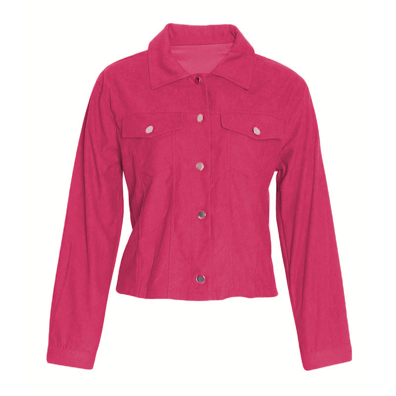 Women's Corduroy Long Sleeve Jacket - Casual Button-Up Coat With Flap Pockets, Fall & Spring Fashion Outerwear