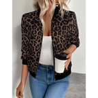 Women's Leopard Print Zip Up Lightweight Bomber Jacket Casual Long Sleeve Outerwear