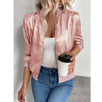 Women's Leopard Print Zip Up Lightweight Bomber Jacket Casual Long Sleeve Outerwear