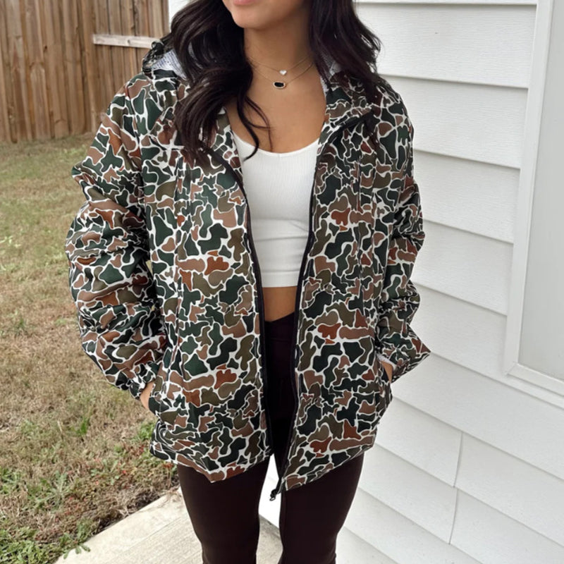 Women's Camouflage Print Long Sleeve Hooded Jacket With Zipper & Pockets - Streetwear Fashion Coat For Spring&Fall