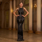 Halter Sequin Beads Slim-fit Evening Dress