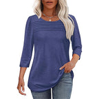 Women's 3-Pack 3 4 Sleeve Tunic Tops, Round Neck Pleated Blouse, Dressy Casual Shirts For Spring Summer Fall