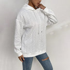 Womens Hoodies Casual Long Sleeve Drawstring Textured Pullover Tops Loose Hooded Sweatshirt