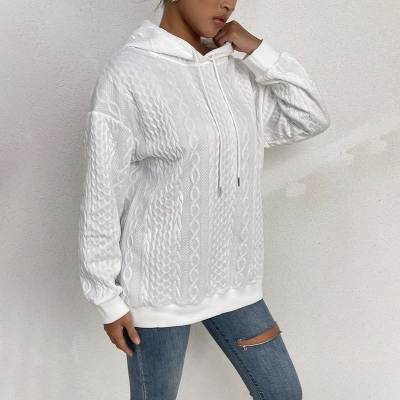 Womens Hoodies Casual Long Sleeve Drawstring Textured Pullover Tops Loose Hooded Sweatshirt