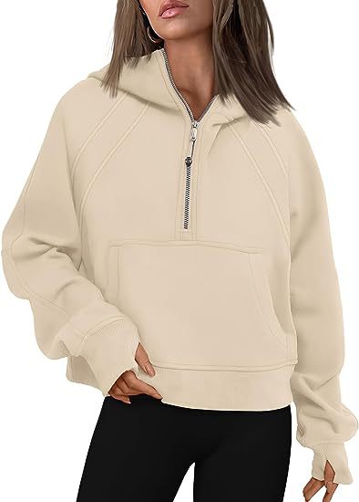 Women's Fashion Simple Half Zipper Hooded Sweatshirt Loose Sweater