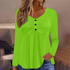 Plus Size V-Neck Tunic Top - Loose Fit Casual Blouse With Button Detail & Pleats For Spring Fall
