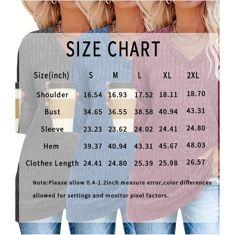 3 Pack Womens Long Sleeve Shirts V Neck Tunic Tops Loose Fit Lightweight Basic Casual Fall Clothes