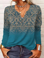 Autumn Winter New Fashion Print Long-sleeved Crewneck T-shirt