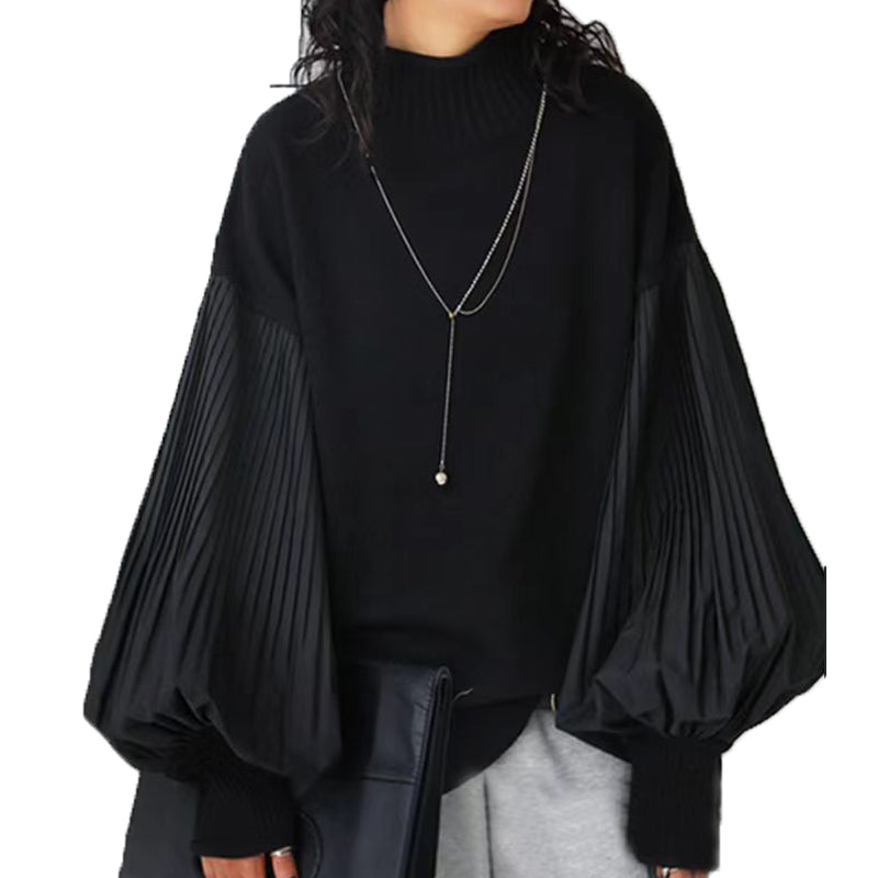 Women's Loose Long Sleeve Turtleneck Sweater Solid Color Soft Ribbed Knit Pullover For Spring Fall Layering