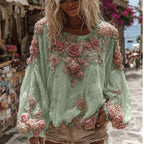 Women's 3D Printed Long-sleeved Shirt Loose All-match High-grade Top