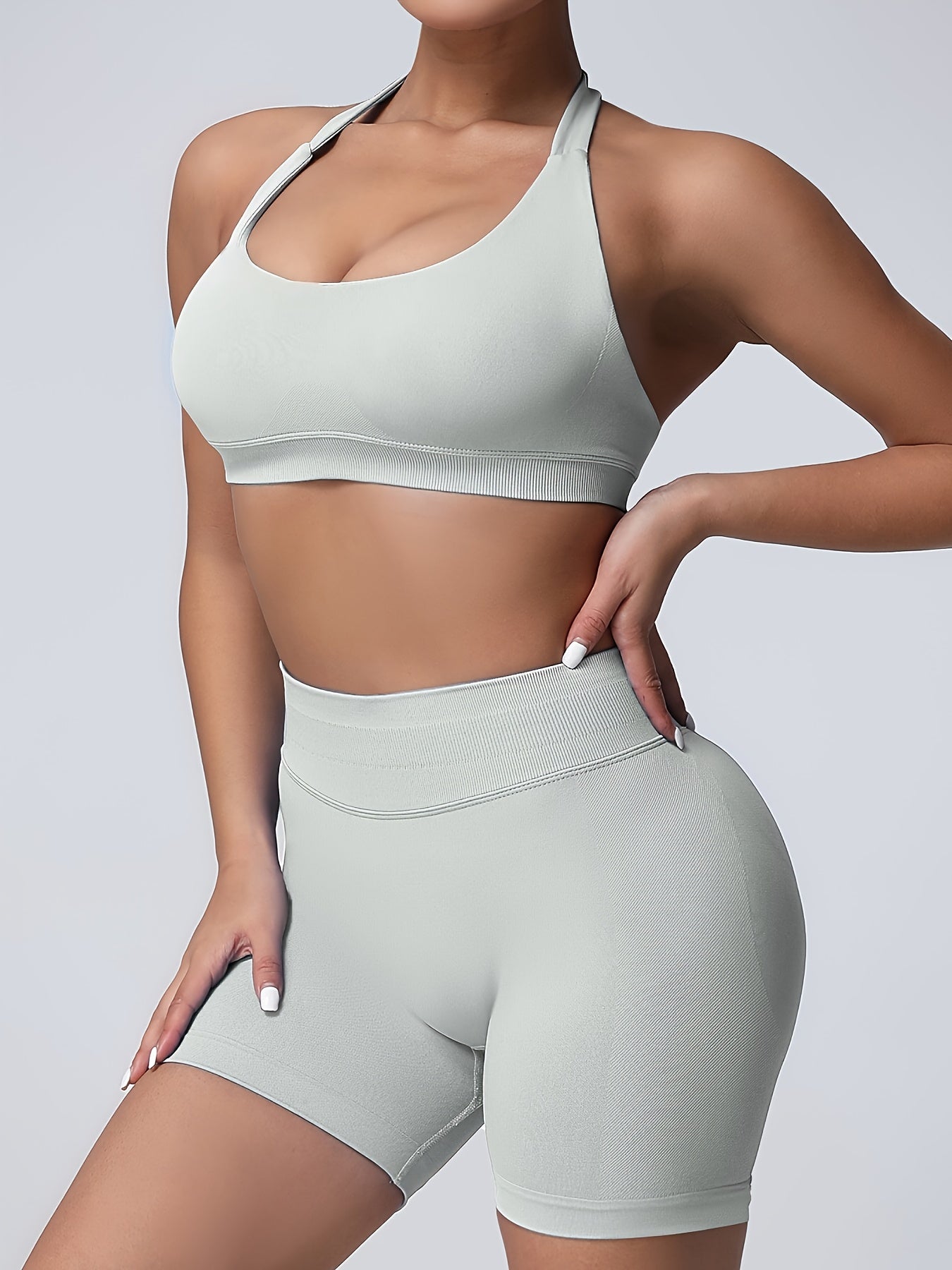 Women's Yoga Workout Set  Sports Bra High-Waist Shorts  Quick-Dry  Breathable