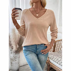 Women's Lace Open Back Top Long Sleeve V-Neck Dressy Casual Shirt For Fall