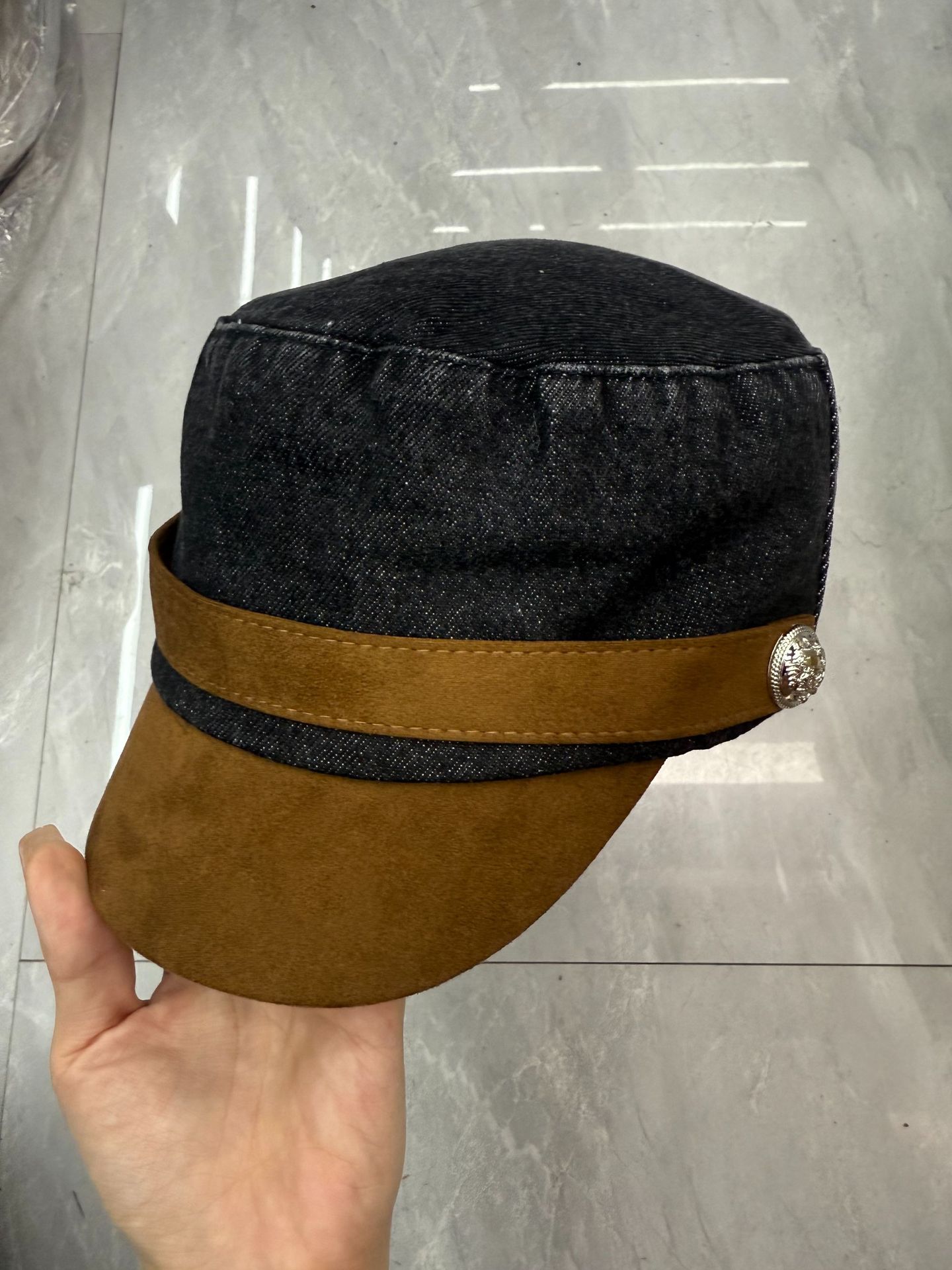 Japanese-style Retro Flat-top Cap Denim Women's Spring And Autumn Color Matching Flat Top