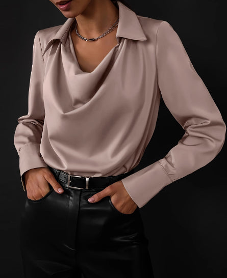 Women's Fashion Long Sleeve Irregular Collar Drape Shirt