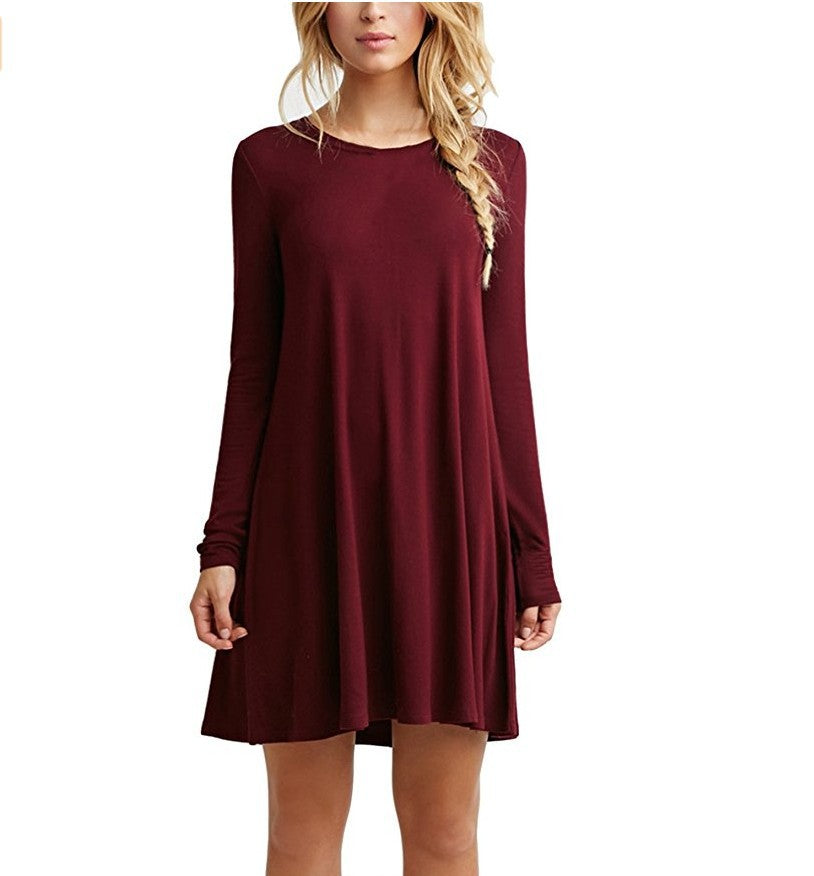Solid color long-sleeved loose slim dress