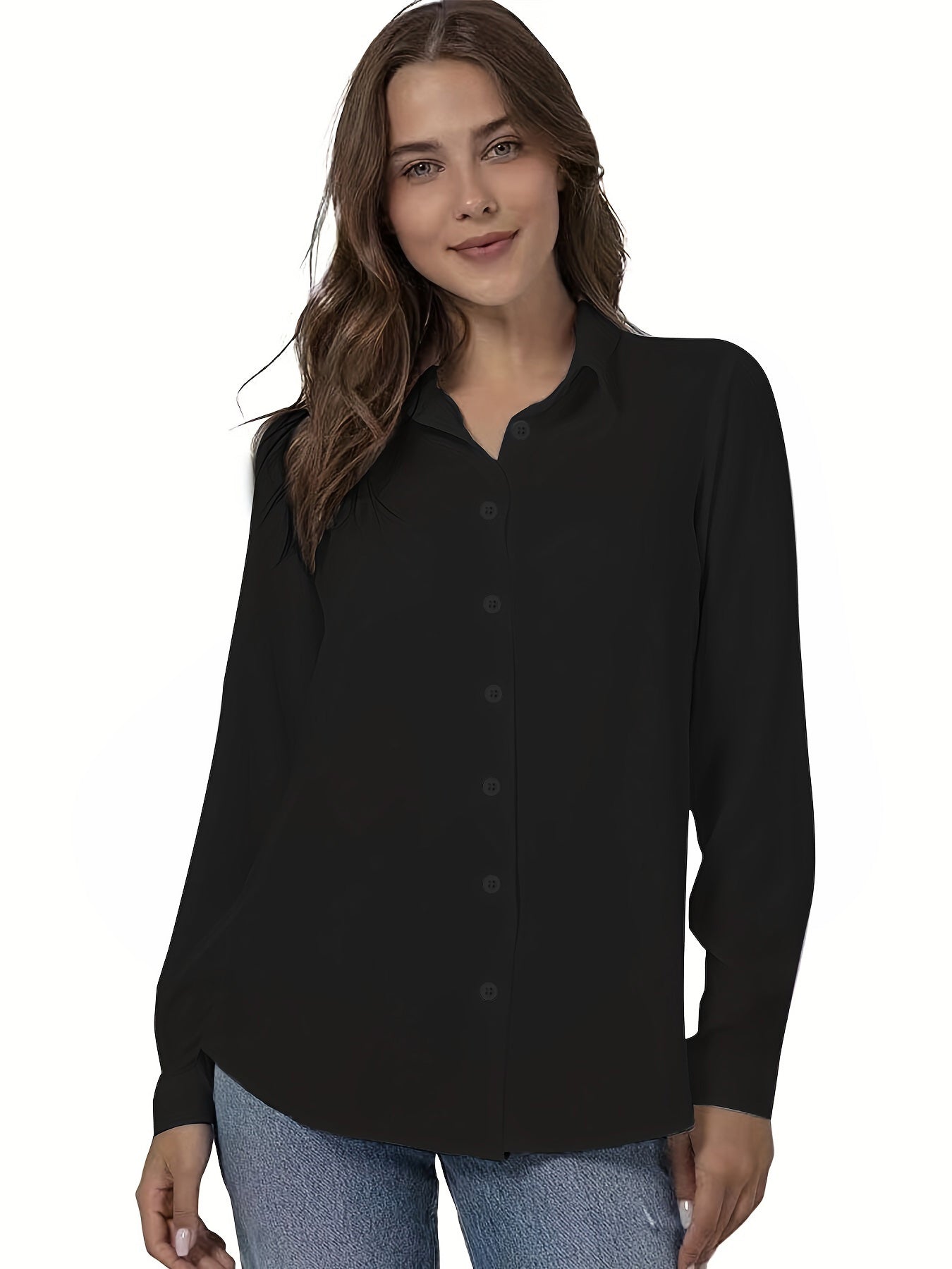 Plus Size Solid Color Shirt Buttons White Black Red