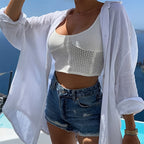 Women's Oversized Button-Down Shirt With Sparkling Eye Print On Back Long Sleeve Blouse For Spring And Fall