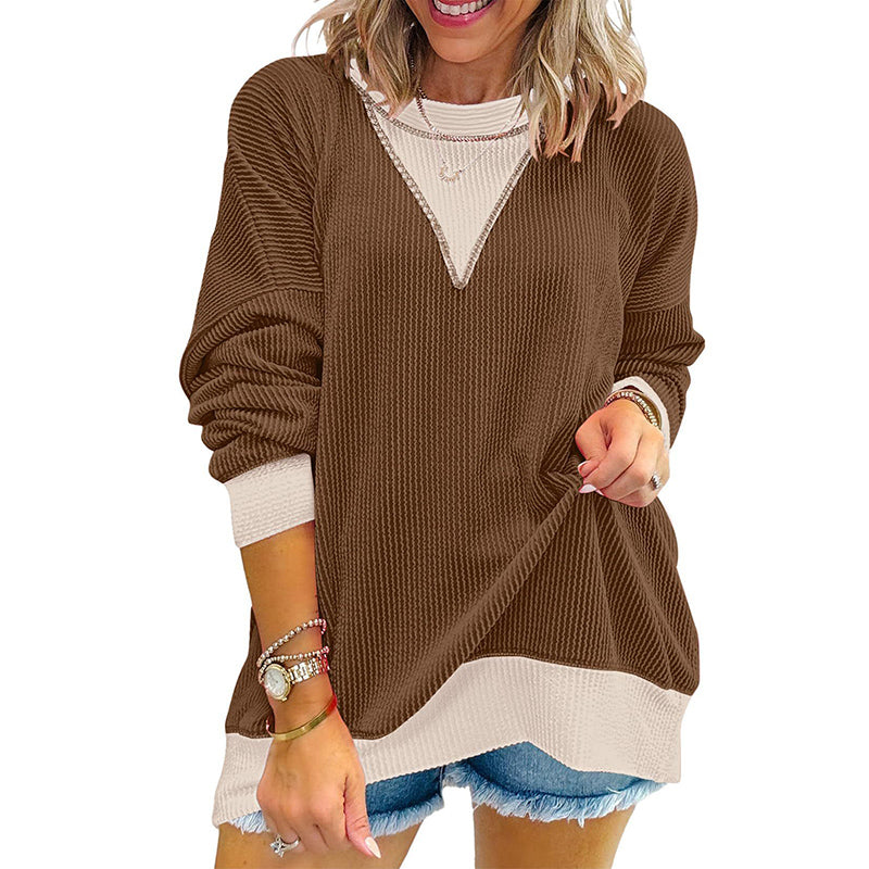 Women's Color Block Pullover - Casual Crewneck Long Sleeve Sweatshirt, Cute Loose Fit Top