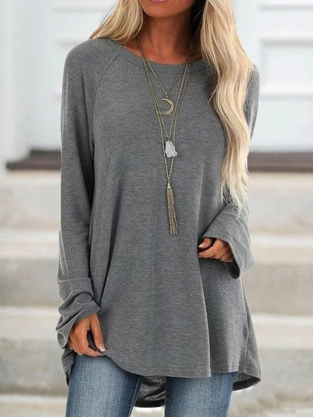 Round neck loose long sleeve pullover T-shirt
