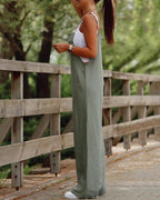 Women's Dark Green Casual Suspender Wide-leg Jumpsuit