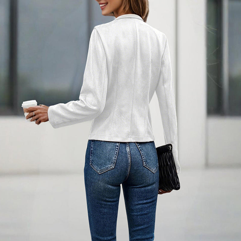 Women's Stand Collar Double-Breasted Jacket - Solid Color Long Sleeve Streetwear Coat Lightweight Spring&Fall Fashion