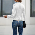 Women's Stand Collar Double-Breasted Jacket - Solid Color Long Sleeve Streetwear Coat Lightweight Spring&Fall Fashion