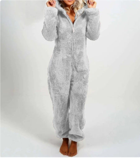 Thickened Wool Jumpsuit Hooded Casual Trousers